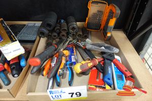 Assorted Hand Tools, Includes: Lightfight Drill Bit Set, Impact Sockets, Adjustable Wrenches, Pliers, Screwdrivers, Socket Adapters (Used, Some Marks)