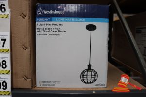 Westinghouse Mini Pendant Light, Matte Black Finish With Steel Cage Shade, Adjustable Cord Length Up To 50:, Height: 58", Diameter: 8", Code: 6105035