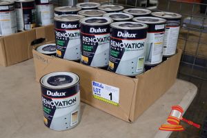 1 · APPROX 24 X DULUX RENOVATION RANGE CABINET DOOR PAINT, INTERIOR GLOSS, 1L (SOME MARKS), IN A BOX