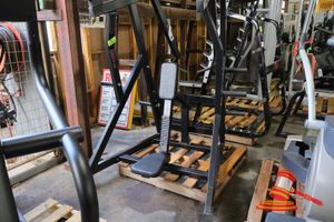 27 · 1 X ISO-LATERAL D.Y.ROW MACHINE, BLACK FRAME, PADDED SEAT AND BACKREST, UNTESTED, APPROX; 1.2M L X 1.4M W X 2.1M H, SOME MARKS, ON A PALLET