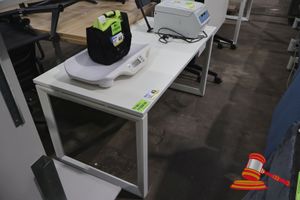 2 X WHITE METAL FRAME DESK, MODERN STYLE, EXTENDABLE LEGS, L1500 X W750 X H730 (POSS UNUSED)