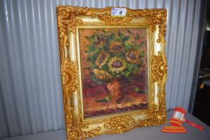 Reproduction Oil on Canvas Sunflower Series by Vincent Van Gogh Mounted in Ornate Gilt Edge Frame, *Dimensions of Paining: 585mm x 480mm *Dimensions of Frame: 860mm x 750mm