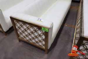 1 X Gold And White Vinyl 3 Seater Sofa, Some Marks On Vinyl, L2280 X W800 X H740