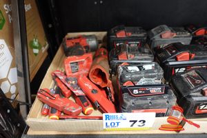 73 · 1 X MILWAUKEE M12 FUEL CORDLESS IMPACT WRENCH, MODEL: M12 IW3/8I, SN: NOT VISIBLE, UNTESTED (SOME MARKS) 1 X MILWAUKEE CORDLESS 3/8" RATCHET, MODEL: M12 IR, SN: NOT VISIBLE, UNTESTED (SOME MARKS) APPROX 4 X MILWAUKEE M18 REDLITHIUM BATTERIES, 5,8&12 AH,