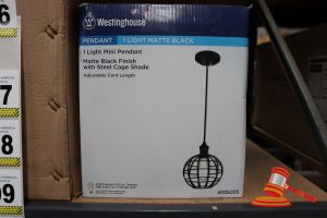 Westinghouse Mini Pendant Light, Matte Black Finish With Steel Cage Shade, Adjustable Cord Length Up To 50:, Height: 58", Diameter: 8", Code: 6105035