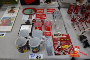 BUNDLE OF COCA-COLA ITEMS INCLUDING: MUGS, GLASSES, PATCHES, CARS, BOTTLE OPENER ETC