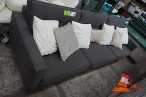 1 X Grey Upholstered 3 Seater Sofa, With 7 X Decorative Cushions, Approx; 2.7m W X 980mm D X 700mm H, Some Marks