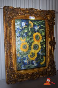 Reproduction Oil on Canvas Sunflower Series by Vincent Van Gogh Mounted in Ornate Gilt Edge Frame, *Dimensions of Painting: 895mm x 585mm *Dimensions of Frame: 1280mm x 980mm