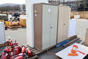 1 X METAL STORAGE CABINET, 3 DOOR, APPROX 2.1M HEIGHT (SOME MARKS)