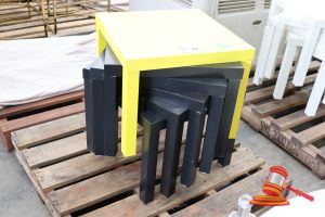 6 X Ikea Lack Nesting Tables, Model: 21072, (1 X Yellow, 5 X Black), On A Pallet, General Wear And Tear