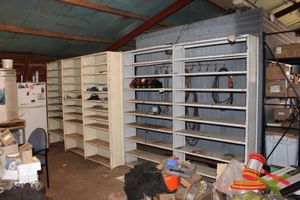 86 · 2 X METAL 10 TIER SHELVING UNITS. BOLT TOGETHER. 1 - DOUBLE SIDED APPROX 2700 X 600 X H2200MM (CREAM), 1 - SINGLE SIDED APPROX 2450 X 300 X H2450MM (GREY). AVG CONDITION