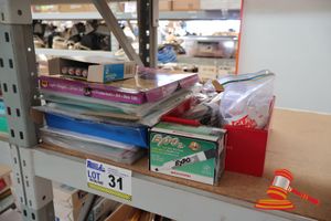31 · BUNDLE OF STATIONARY INCLUDING: MARKERS, PROTECTIVE SLEEVES ETC