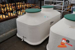 AERO CELL SEPTIC TANK, DUAL CHAMBER, INLET/OUTLET MARKED, GREEN LID, APPROX 2.4M W X 1.5M X 1.4M H, POSS UNUSED, SOME MARKS