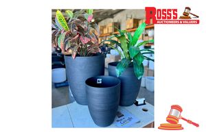 129 · Matching set of 2 Dark Grey Planters - Sizes: 35 x 43 cm, 28 x 35 cm, RRP $125 Create a stylish designer display with this matching set of 2 planters from the 2074 Textured Round Pot range at Lots of Pots - Lightweight Pots WA. Featuring a round tapered planter with a horizontal-line textured finish, this range brings a clean, contemporary look to homes, patios, courtyards, entryways and landscaped spaces. Constructed from stone-resin composite: 50% stone, 45% high-density resin and 5% fibreglas