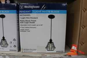 141 · WESTINGHOUSE MINI PENDANT LIGHT, MATTE BLACK FINISH WITH CAGE SHADE, ADJUSTABLE CORD LENGTH UP TO 50", HEIGHT: 60.51", DIAMTER: 7.48", CODE: 6105335