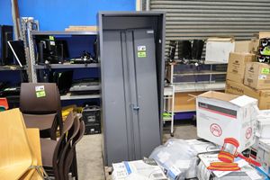 67 · 1 X METAL STORAGE CABINET, 2 DOOR, (OFF HINGES )GREY, APPROX 1.8M HEIGHT ()