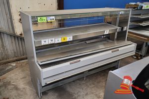 616 · MAE PRODUCTS & SERVICES MULTI TIER HEATED DISPLAY CASE WITH HEAT LAMPS, SILVER. MODEL: GLAS1875S, SN:10242, 3 PHASE HARD WIRED. APPROX 1925 X 950 X H1380MM. USED - AVERAGE POOR CONDITION, POSSIBLY INCOMPLETE, UNTESTED. SOME MARKS/DAMAGE