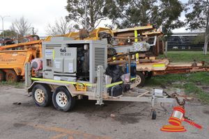 46 · WITTEN BAKER ENGINEERING SERVICES, GYPSUM SAMPLE VACCUM DRILL TRAILER MODEL# TRL25RS, DOM AUG/2023, HAS 4 x JACKLEGS, FOLD DOWN CAROUSEL BOOM, HAS DEUTSCHE HYDRAPRO SUPERIOR BRAKES, JOCKEY WHEEL & RING HITCH, HAS KUBOTA MOTOR # 3-769L-V3800-T-2MW2436 & DYNACOOL HEAT EXCHANGER,ASSET# 20M21