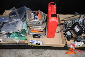 90 · TRAY OF ASSORTED TOOLS INCLUDING DAYTONA OIL PAN REPAIR SET IN RED CASE/ASSORTED DRILL BITS AND TOOLS IN CLEAR STORAGE CONTAINERS