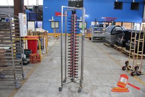 54 · MOBILE PLATE HOLDER, HOLDING APPROX 48 PLATES, APPROX L480mm x 480mm x H1790mm - USED