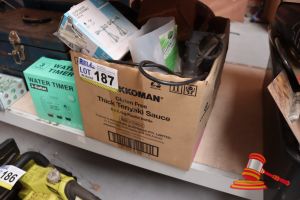 187 · BUNDLE OF ASSORTED ITEMS INCLUDING: TAPWARE, CLEANING ITEMS ETC
