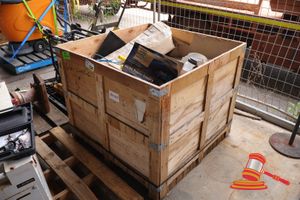 104 · ASSORTED ELECTRICAL EQUIPMENT, INCLUDES: PATRIOT POWER SUPPLY, HAND CRIMPING TOOL, ETHERNET CABLE, MONITOR, VARIOUS OTHERS (BOXED), APPROX; 1.1M W X 1.1M D X 950MM H, IN A CRATE,