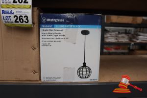 264 · WESTINGHOUSE MINI PENDANT LIGHT, MATTE BLACK FINISH WITH STEEL CAGE SHADE, ADJUSTABLE CORD LENGTH UP TO 50", HEIGHT: 58", DIAMETER: 8", CODE: 6105035