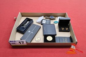1 X Burberry Wallet, Black Leather, 1 X Charles Jourdan Watch, White Yellow Metal With Blue Face & Date Window, Wr 3atm, Csj1071 1 X Versace Cufflinks, Gold Tone, Medusa Logo, Round (Boxed) Authenticity Unverified 1 X New Zealand Paua Shell Pendant, Haliotis Iris, Oval 1 X Eternity In Motion Watch, White Metal, Untested (Boxed) 1 X Commemorative Medal, 60th Anniversary End Of World War Ii, For Service To Australia (Boxed) 1 X Commemorative Perth Mint Coin, 1899 (In Capsule), 1 X 60th Anniversari