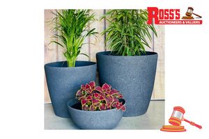131 · Matching set of 2 Vintage Stone Planters - Sizes: 50 x 48 cm, 43 x 41 cm, RRP $250 Create a stylish designer display from the 2001 Maxi Stone Pot range, featuring a round tapered planter with a rough stone finish, this range brings a clean, contemporary look to homes, patios, courtyards, entryways and landscaped spaces. Constructed from stone-resin composite: 50% stone, 45% high-density resin and 5% fibreglass, it combines practical lightweight handling with a premium look. It is designed for in