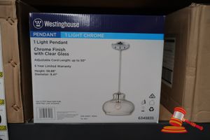350 · WESTINGHOUSE LIGHT PENDANT, CHROME FINISH WITH CLEAR GLASS, ADJUSTABLE CORD LENGTH UP TO 50", HEIGHT: 58.88", DIAMETER: 9.41", CODE: 6345835