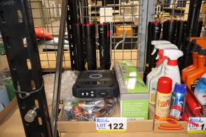 Tray Of Assorted Items Including Bag Of Assorted Batteries, 4 X Infinity X1 7000 Torches (No Batteries), 1 Lithium Battery For Infinity X1 Torch, Lithium Hedge Scissors, 1 X Kickass Kick Charger, 380wh Portable Power Bank - No Accessories