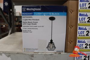 223 · WESTINGHOUSE MINI PENDANT LIGHT, MATTE BLACK FINISH WITH CAGE SHADE, ADJUSTABLE CORD UP TO 50:, HEIGHT: 60.51", DIAMETER: 7.48", CODE: 6105335