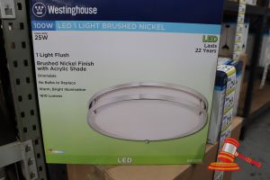 159 · WESTINGHOUSE LED FLUSH LIGHT, BRUSHED NICKLE FINISH WITH ACRYLIC SHADE, DIMMABLE, HEIGHT: 3.5", DIAMTER: 15.75", 100W, CODE: 6401235