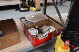 145 · BOX OF ASSORTED ELECTRICAL INCLUDING: LIGHTS, UNTESTED