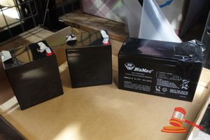 3 X SEALED LEAD ACID BATTERIES, 1 X 12V 7.2AH, MODEL: DM12-7.2. DIAMEC BRAND, 2 X 12V 5 AH