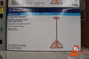 209 · WESTINGHOUSE MINI PENDANT LIGHT, BRUSHED COPPER FINISH WITH CAGE SHADE, ADJUSTABLE CORD LENGTH UP TO 50", CODE: 6103935