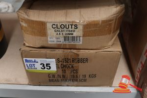 35 · BUNDLE WITH 1x BOX OF RUBBER WHEEL CHOCKS AND 1x BOX OF GALVANISED CLOUTS, 2.8 x 20mm