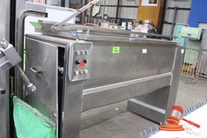 4 · PISTOIA LOZZELLI INDUSTRIAL MIXING TANK. STAINLESS STEEL. MOBILE. INCLUDES: MECHTRIC 3 PHASE INDUCTION MOTOR, MESH GRATING TOP, CUTTING BLADES. 3 PHASE HARD WIRED. APPROX 2500 X 1150 X H2100MM. 1 X SIDE PANEL - HANDLE MISSING, 1 X SIDE PANEL - HINDGES MISSING, 1 X WHEEL REMOVED. SOME MINOR DAMAGE. (UNTESTED)