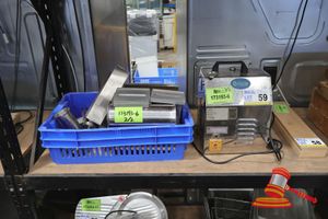 59 · 1 X BRICE MEAT MINCER WITH ATTACHMENTS (IN BLUE CRATE), MODEL: TC12, SN:SL080720, 10AMP(PLUG). MISSING KNOB