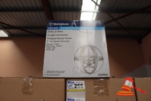 257 · WESTINGHOUSE 3 LIGHT CHANDELIER, BRUSHED NICKEL FINISH, HEIGHT: 17.28", DIAMETER: 15.14", CHAIN: 36", WIRE: 36", CODE: 6341935