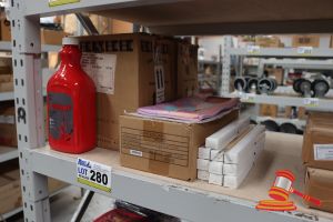 2x Boxes Of Red Classroom Paint, 1x Box Of Pencil Cases And 10x Boxes Of Paint Brushes