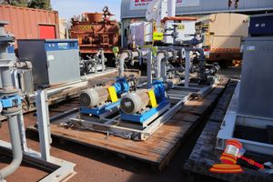 1 X Skid Mounted Dewatering System, Includes: 2 X Garbarino Pompe Centrifugal, Type Cn100-80-160, 1.1kw, Plate Damaged, 2 X Bellin Pumps, Type; Loxa 450c/Kw, S/N: 42625 And 42626, One Motor Damaged, Approx; Approx; 2.4m W X 6.2m L X 1.7m H, On A Pallet (Cmr158829)