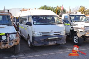 2012 Toyota Commuter Van White, 4 x 2, Auto, 3.0L Diesel Reg #: Unlicensed, ODO: 206,255 kms Showing on Clock Eng #: 1KD2199393, VIN: JTFST22P700013972 Features: Air Conditioning, Power Steering, Towbar, Lightbar, Towball, Spare Wheel, Seat Covers. (Asset # LV449), (*Key # 83, WP#4832*) Condition: **Mechanical Condition Unknown, Rust Across Vehicle, Damage To Driver Side Door, Rear Sill, Rear Wheel Arch & Passenger Sill Panels, Damaged Roof Lining.** Panel: POOR, Paint: POOR, Glass: FAIR, Tyres: