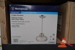 Westinghouse Light Pendant, Chrome Finish With Clear Glass, Adjustable Cord Length Up To 50", Height: 58.88", Diameter: 9.41", Code: 6345835