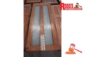 18 · TIMBER DOOR WITH 2x FROSTED GLASS PANELS, CODE: BATAM, 2040 x 820 x 38mm