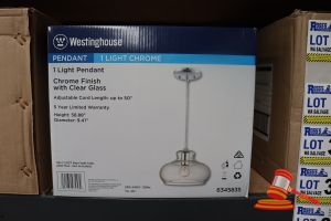 304 · WESTINGHOUSE LIGHT PENDANT, CHROME FINISH WITH CLEAR GLASS, ADJUSTABLE CORD LENGTH UP TO 50", HEIGHT: 58.88", DIAMETER: 9.41", CODE: 6345835
