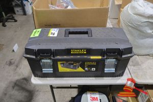27 · BUNDLE OF ASSORTED ITEMS INCLUDING STANLEY FATMAX TOOL BOX, 3 X ICAN POUR LID WITH NOZZLE, SPILL KIT STICKERS, REFLECTIVE STICKERS, DANGER SIGN, ETC