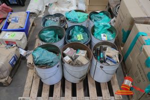 20 · 9 X BUCKETS OF ASSORTED NUTS & BOLTS, FASTENERS, WASHERS, SUNDRY ITEMS, ON PALLET