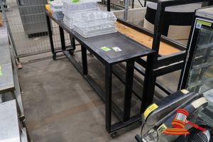 PORTABLE METAL FRAME BENCH WITH WOODEN TOP, APPROX; 2.4M W X 510MM D X 800MM H