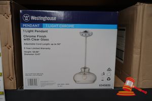 Westinghouse Light Pendant, Chrome Finish With Clear Glass, Adjustable Cord Length Up To 50", Height: 58.88", Diameter: 9.41", Code: 6345835